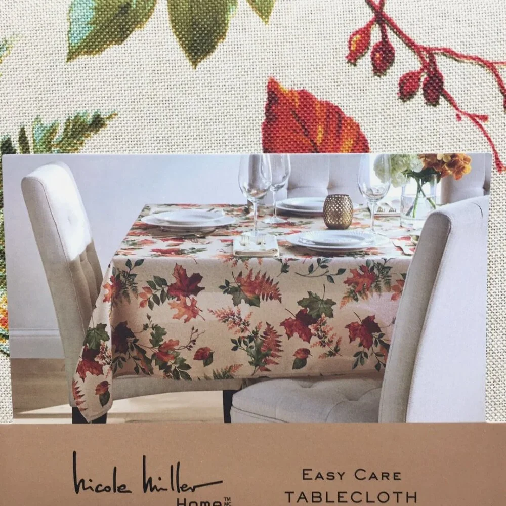 Nicole Miller Vibrant Fall Leaf 60x104 Tablecloth Watercolor Thanksgiving Decor